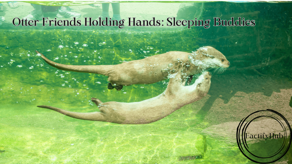 Otters holding hands